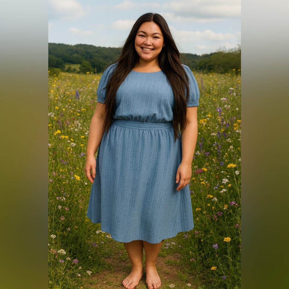 Torrid Mountain Spring Blue Midi Seersucker Smocked Crop Top & Skirt Set, NEW! - Picture 2 of 12
